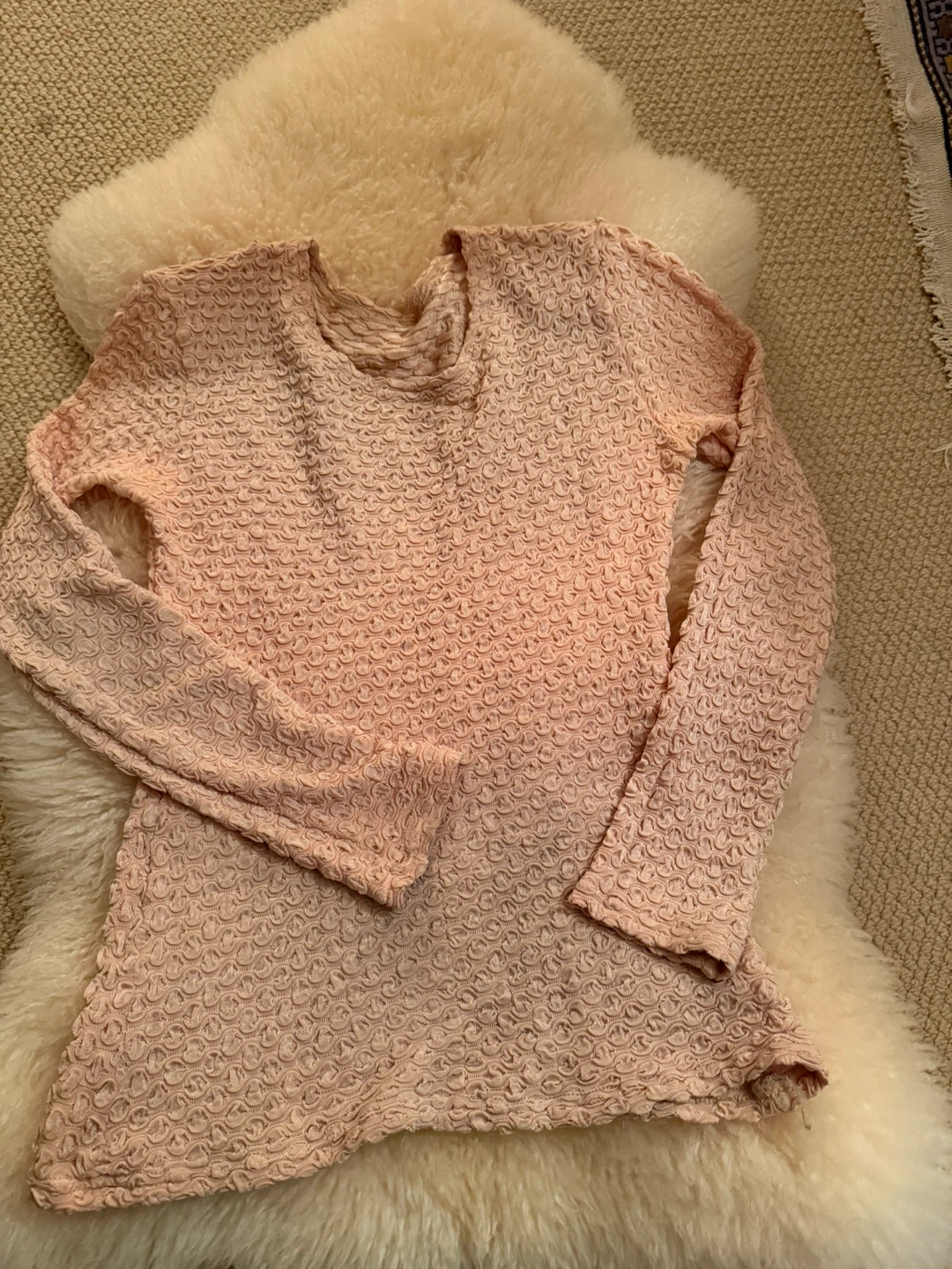 Beige textured long sleeve  stretch top - photo 2