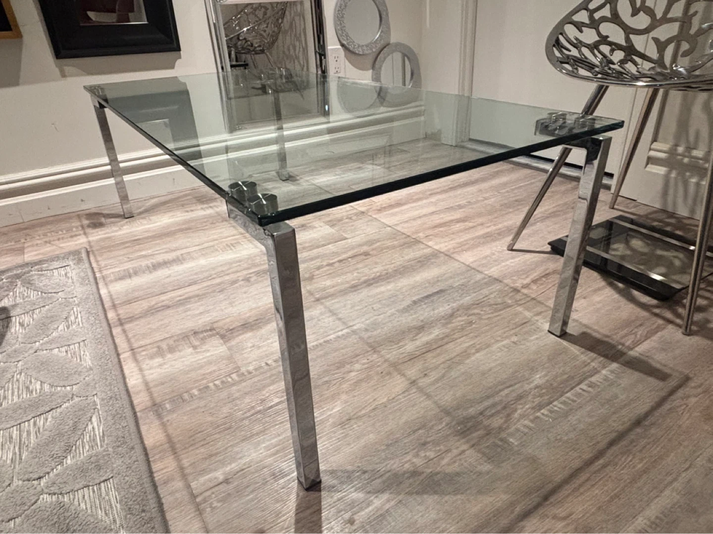 Glass top modern coffee table with Chrome legs