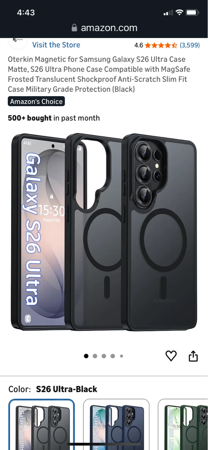 Oterkin Magnetic Case for Samsung Galaxy S26 Ultra - Black