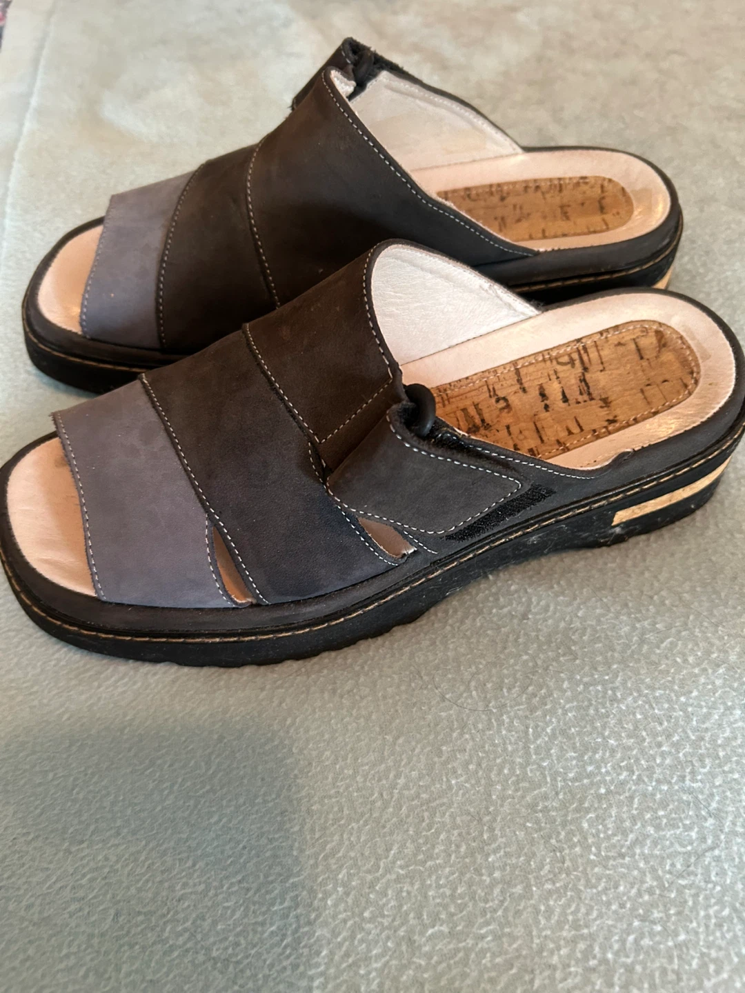 Women's Dark Grey and Blue Two-Tone Slides
