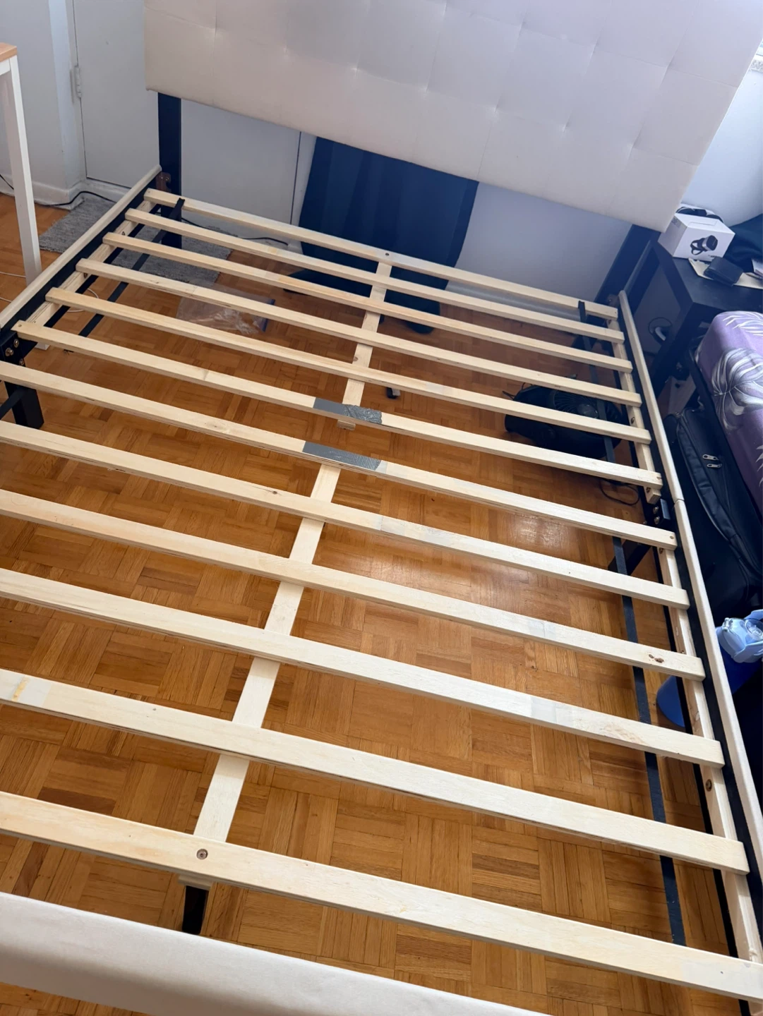 Upholstered Headboard Bed Frame with Wooden Slats