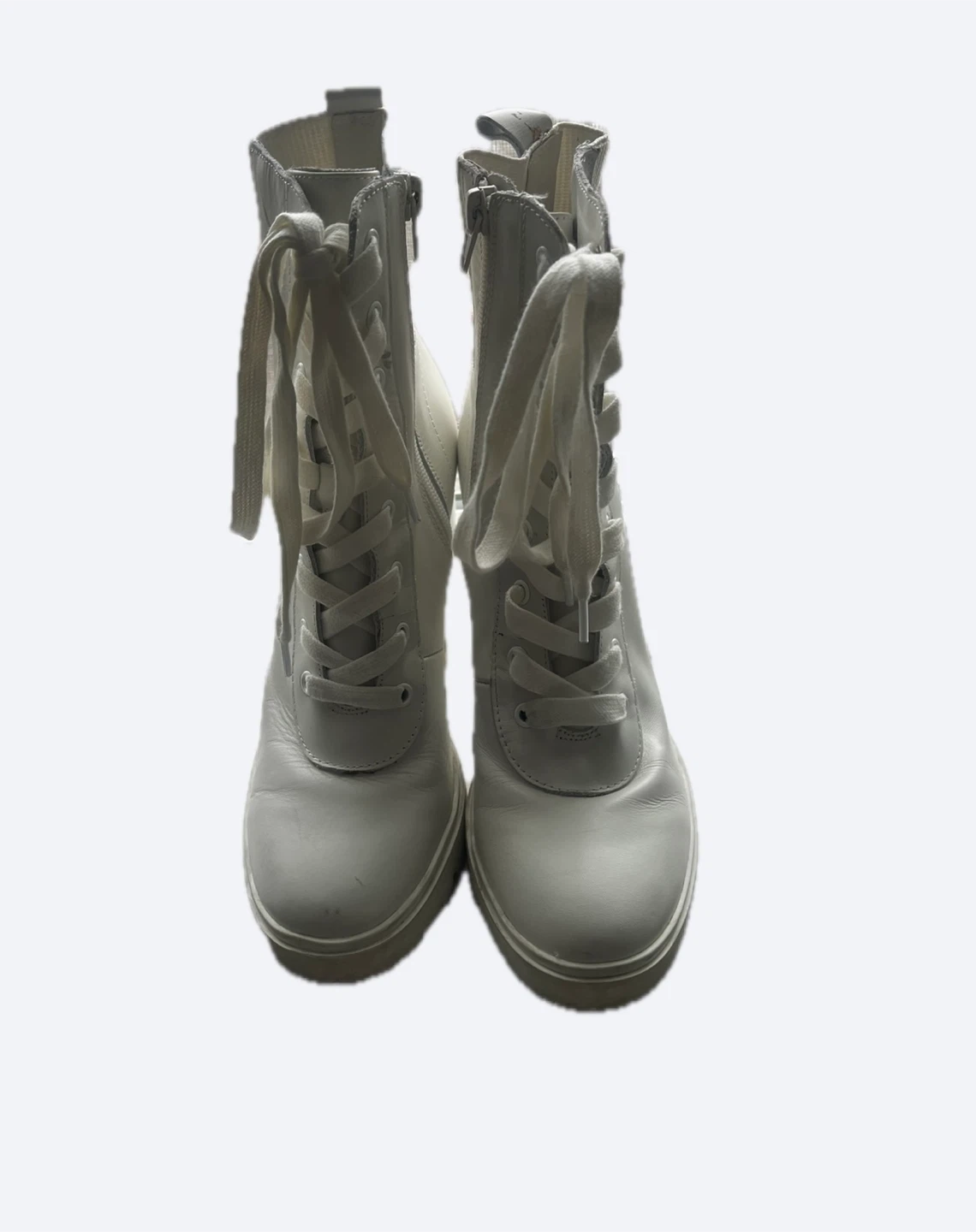 White Leather Lace-Up Heeled Boots