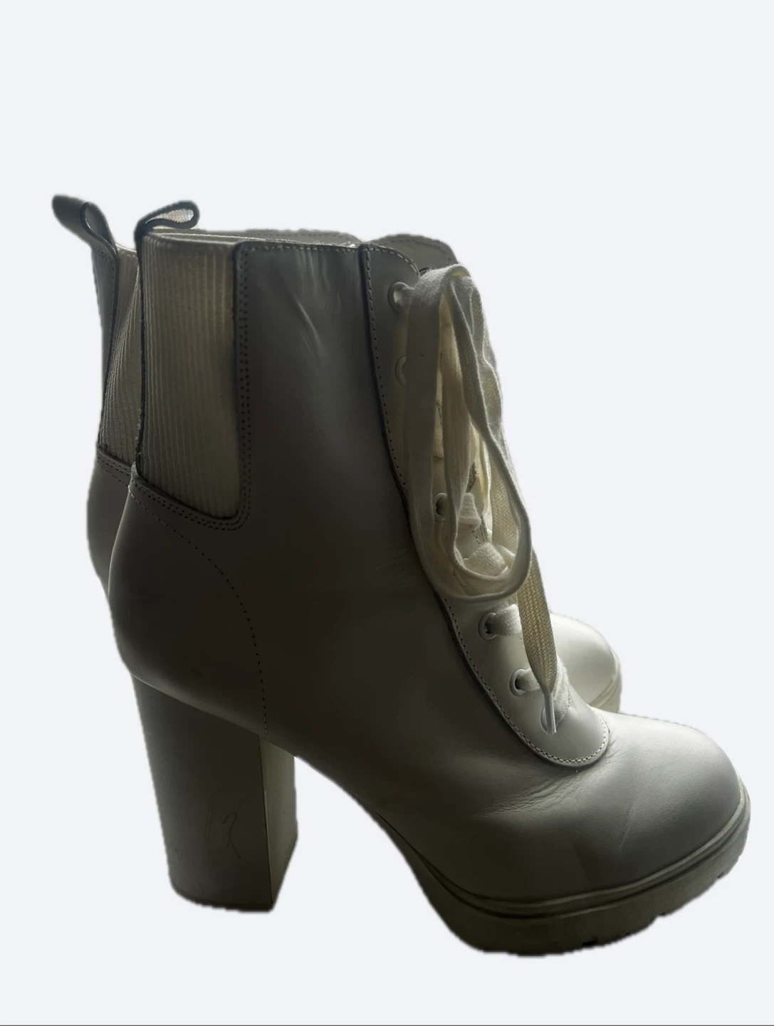 White Leather Lace-Up Heeled Boots - photo 2