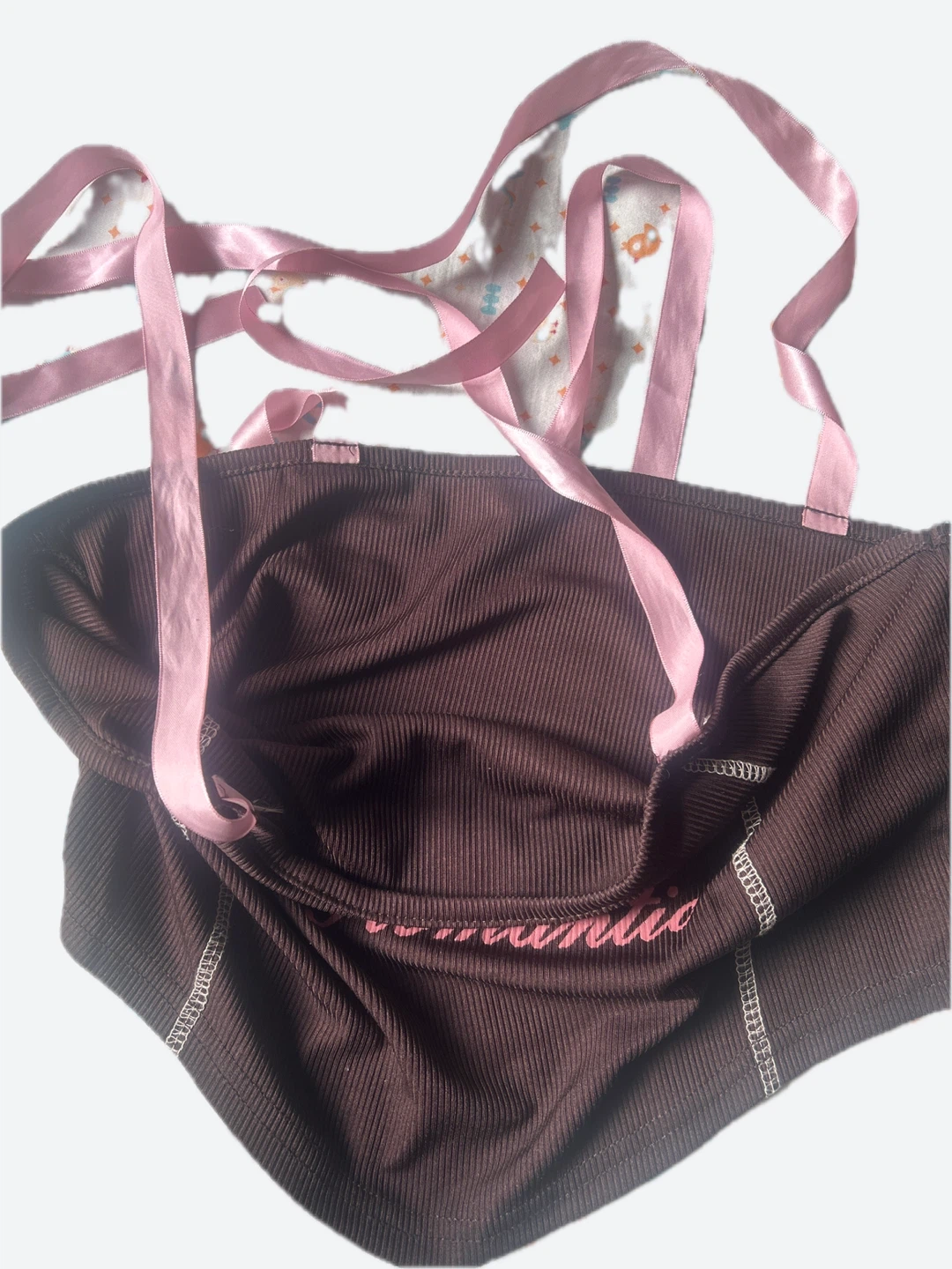 Brown Corset Top with Pink Ribbons - photo 2
