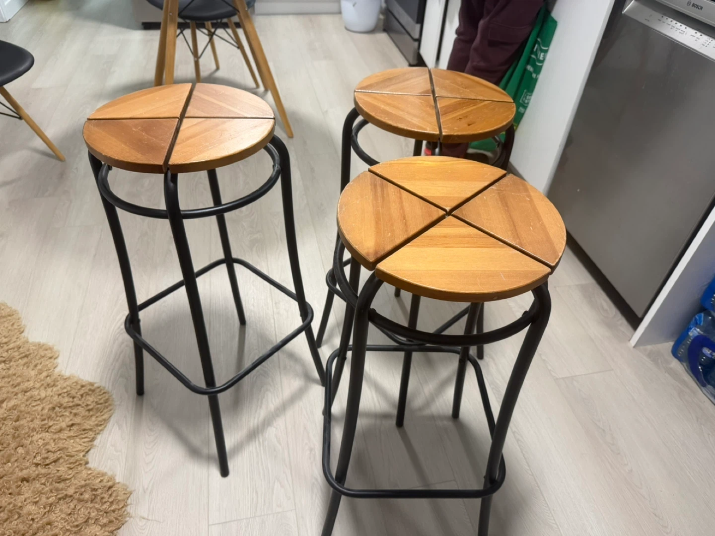 Set of 3 Wooden Bar Stools