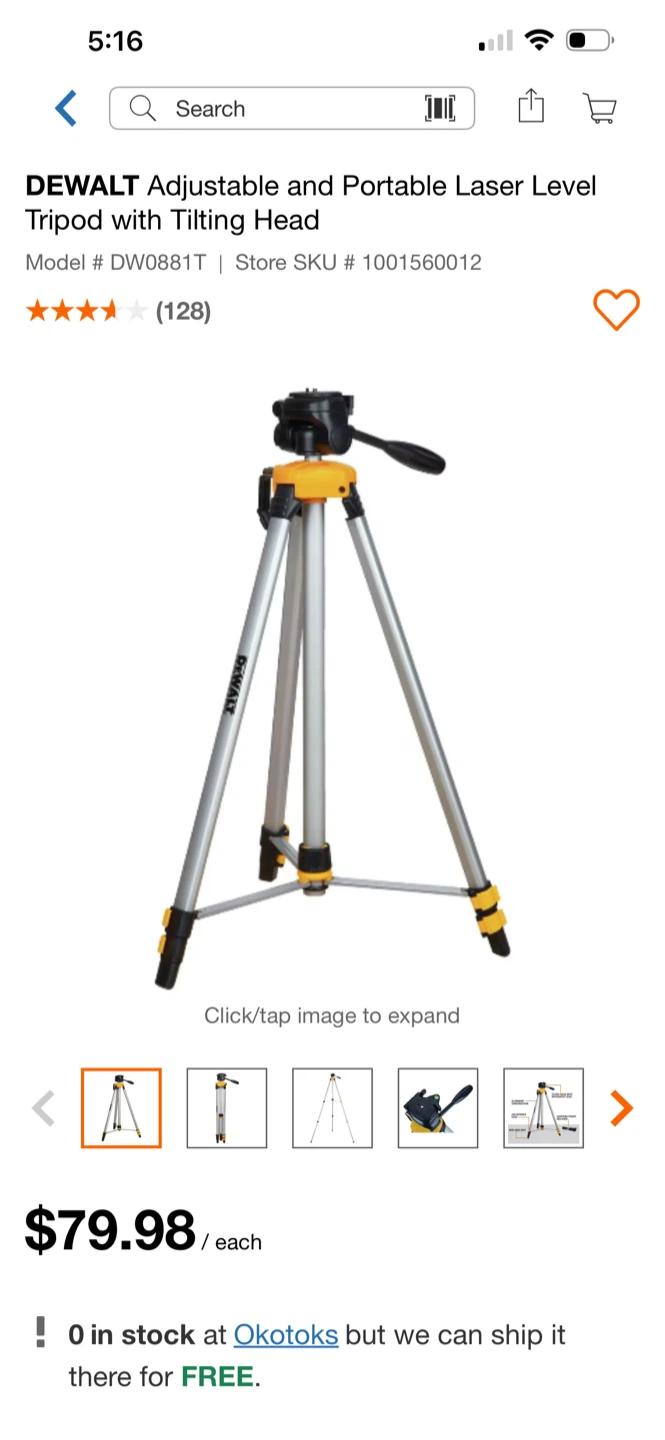 DEWALT DW0881T Adjustable Laser Level Tripod