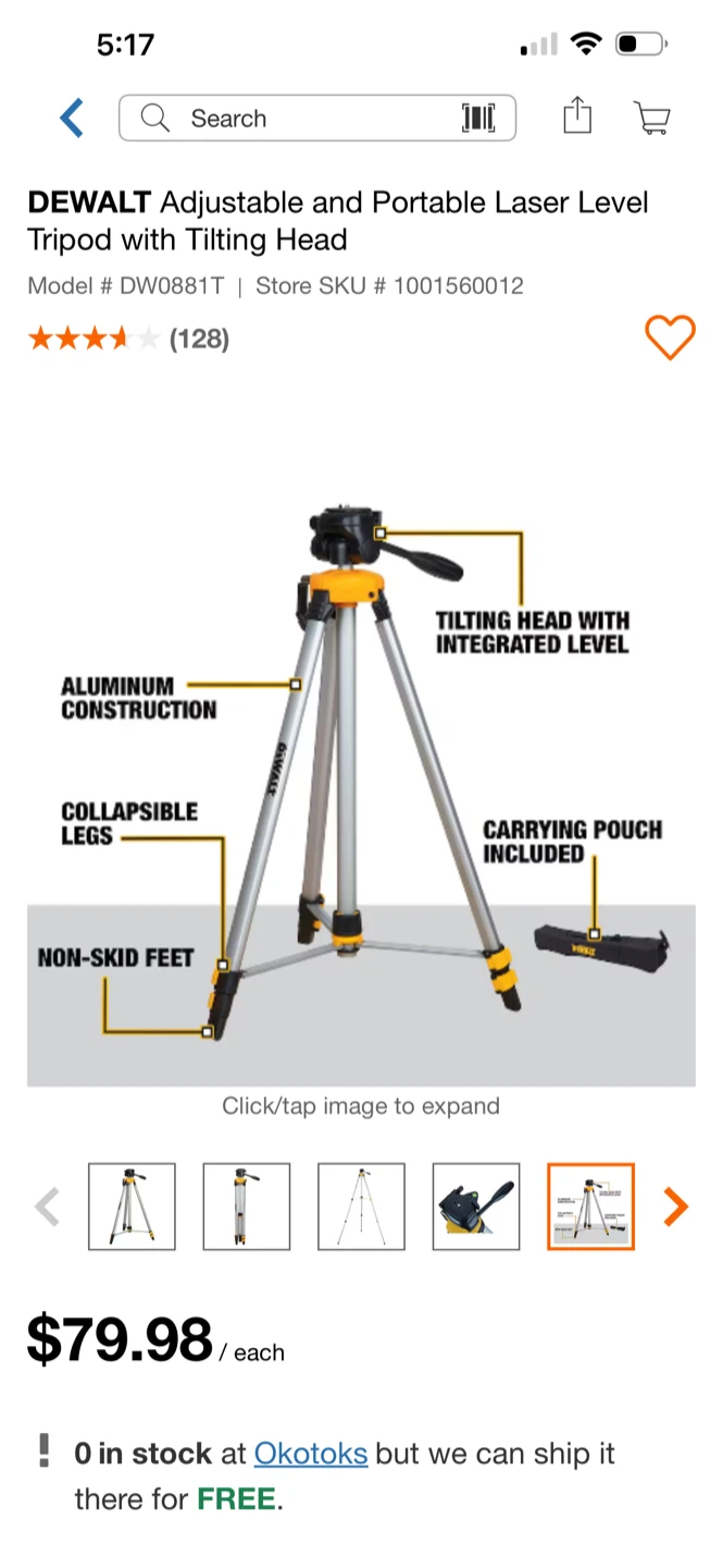 DEWALT DW0881T Adjustable Laser Level Tripod - photo 2