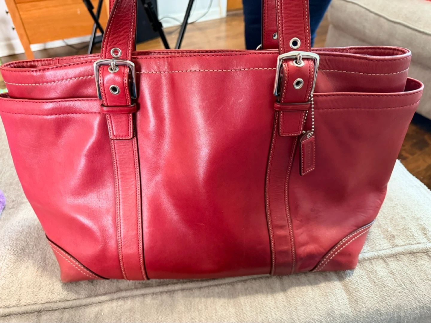 Red Leather Coach Tote Bag