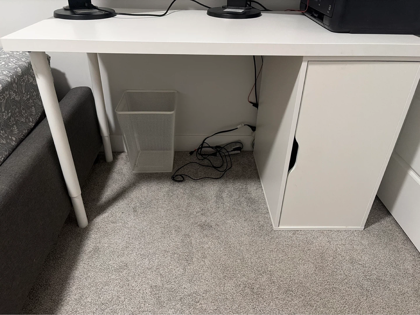 White Desk with Storage Cabinet