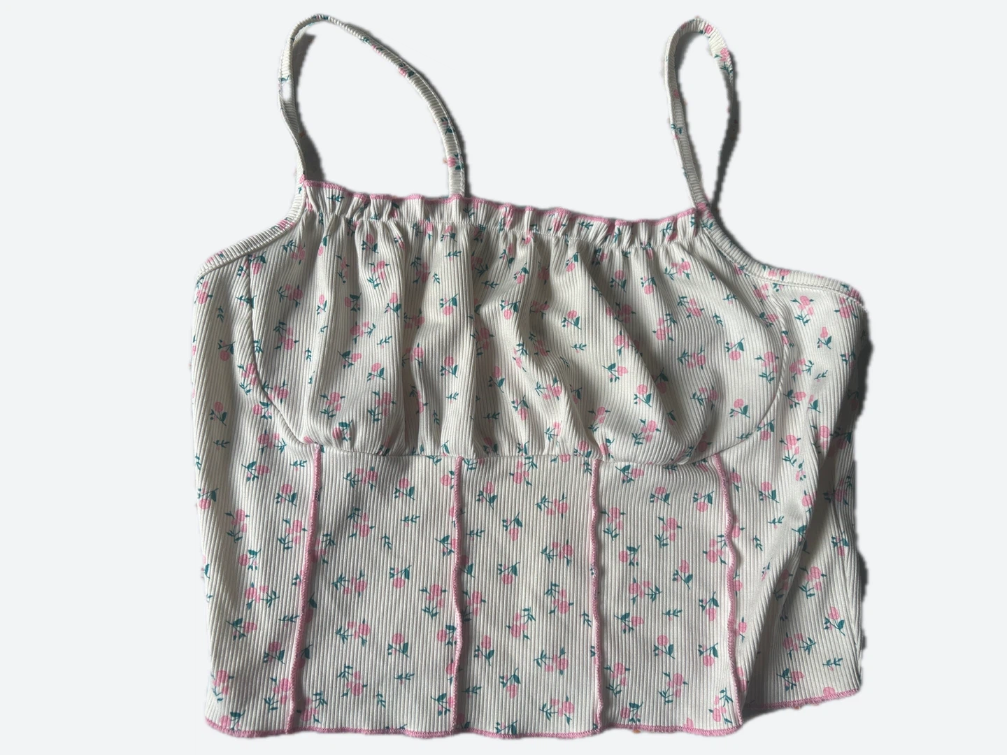 White Floral Ribbed Crop Top size small
