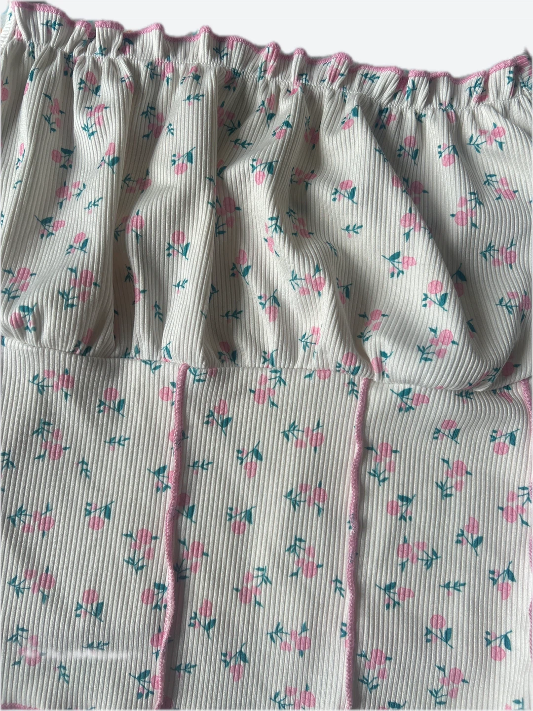 White Floral Ribbed Crop Top size small - photo 2