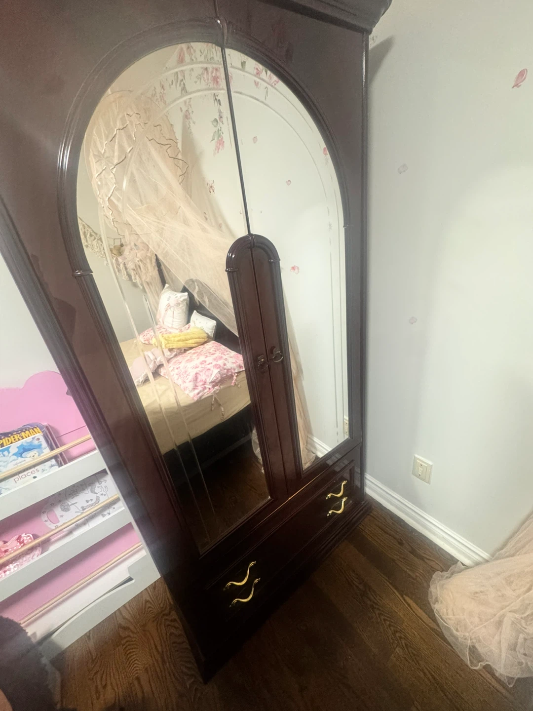 Antique Style Armoire Wardrobe with Mirror and side dresser