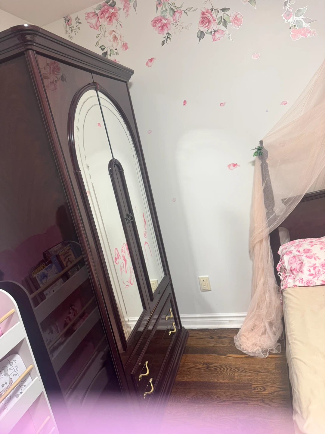 Antique Style Armoire Wardrobe with Mirror and side dresser - photo 5
