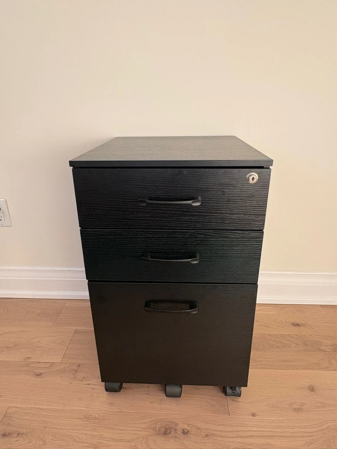 Black Wood 3-Drawer Mobile File Cabinet