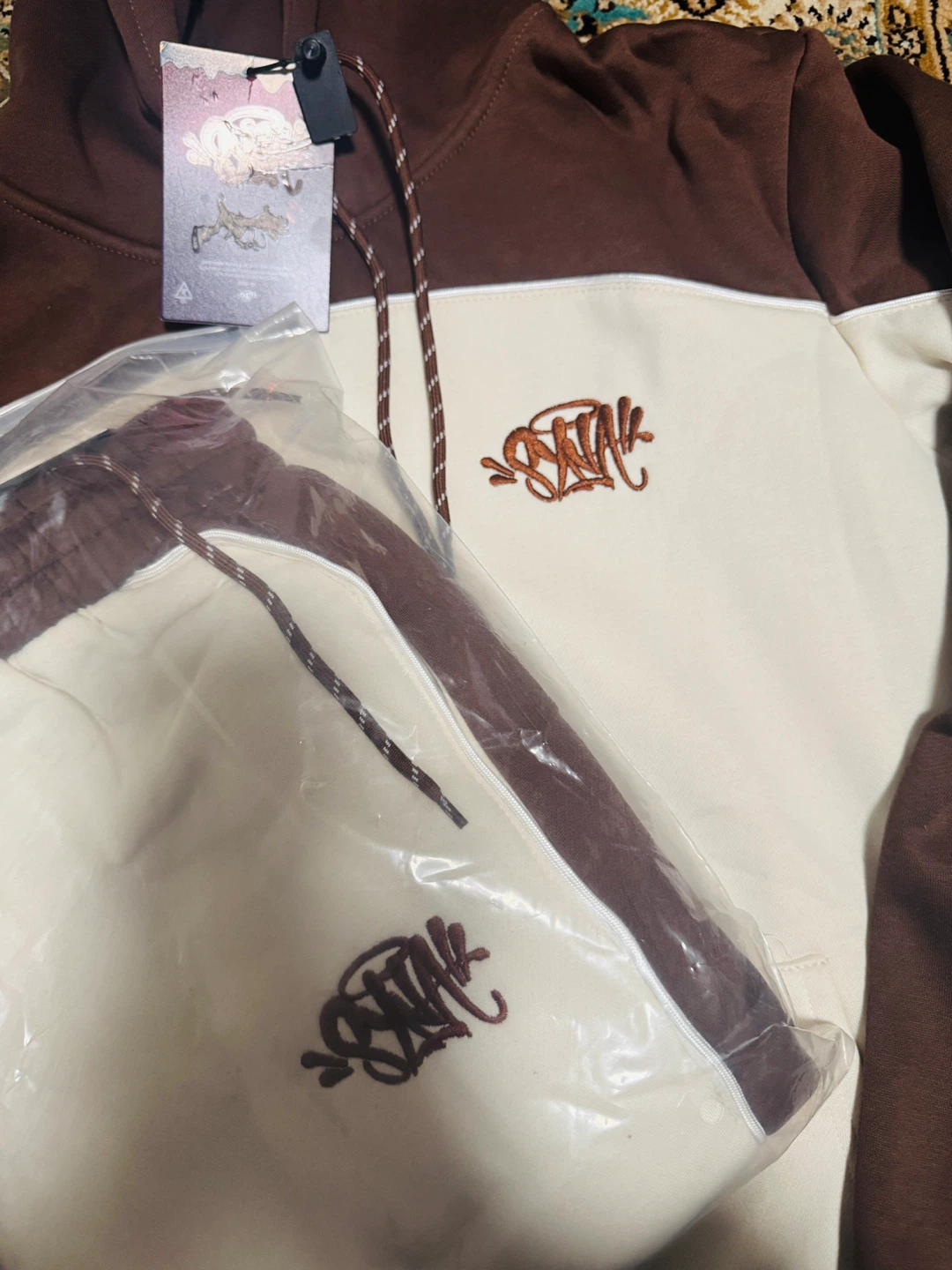 Brown and Cream Hoodie and Pants Set - photo 3