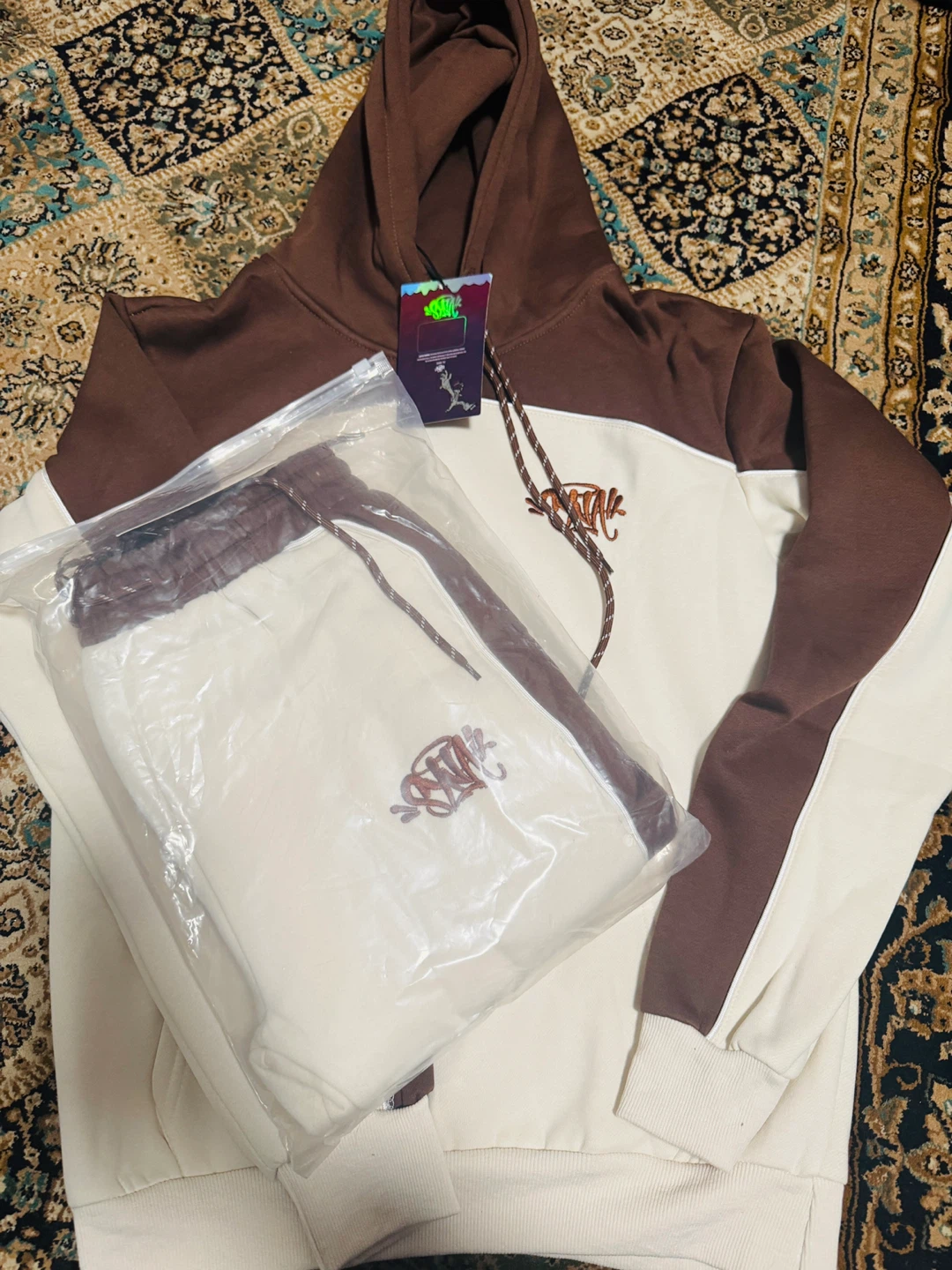 Brown and Cream Hoodie and Pants Set - photo 2