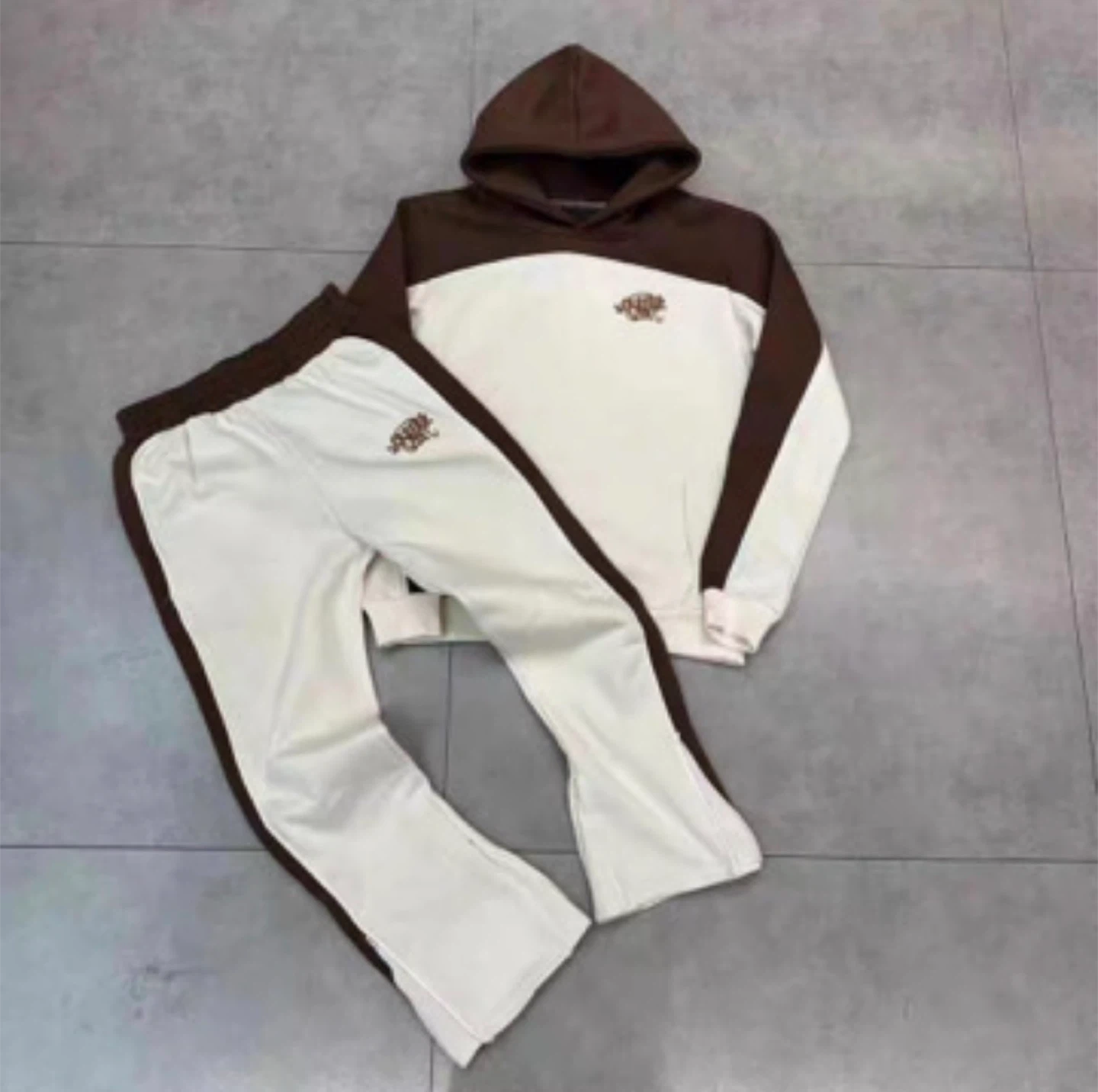 Brown and Cream Hoodie and Pants Set