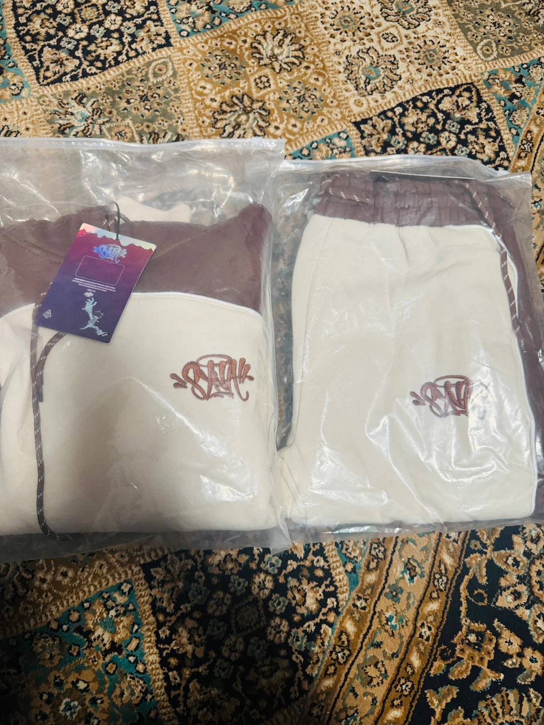 Brown and Cream Hoodie and Pants Set - photo 5
