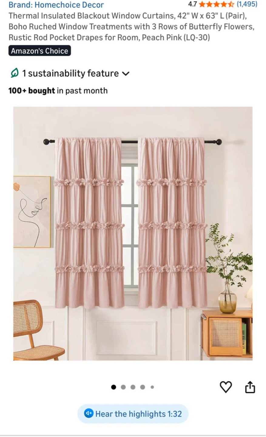 Homechoice Decor "Bloom" Ruffled Curtains - Peach Pink