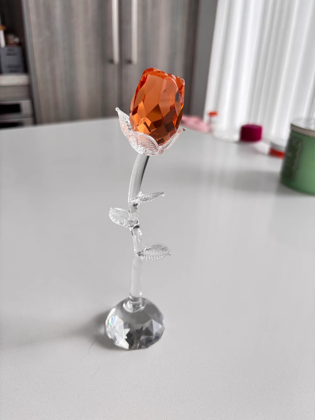 Crystal Glass Rose Figurine - Orange