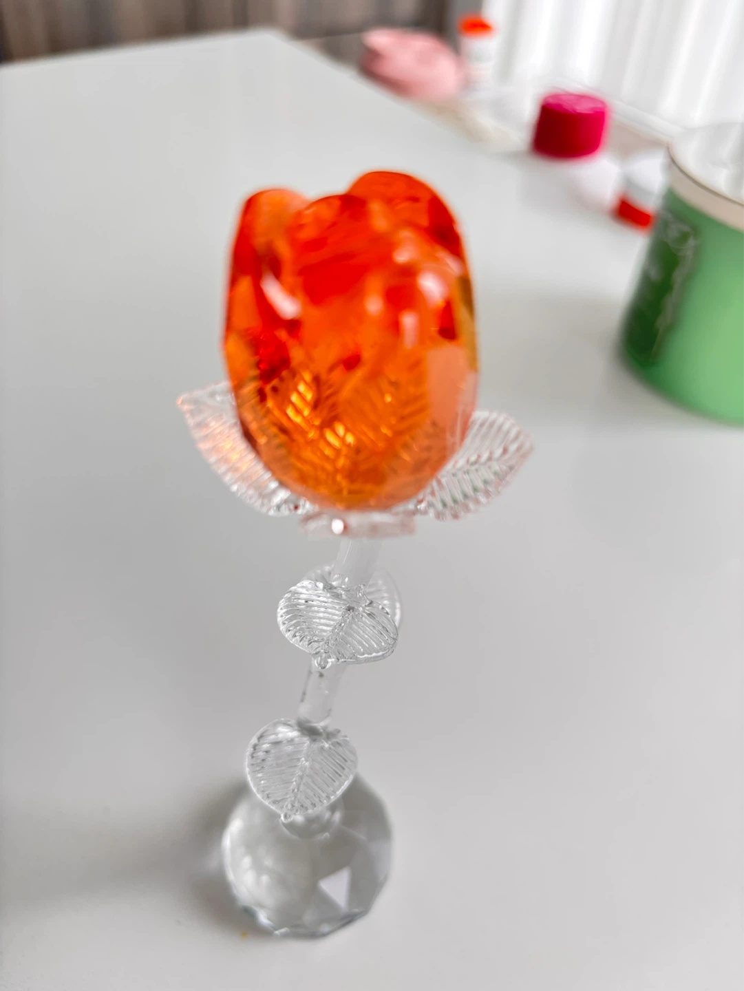 Crystal Glass Rose Figurine - Orange - photo 2