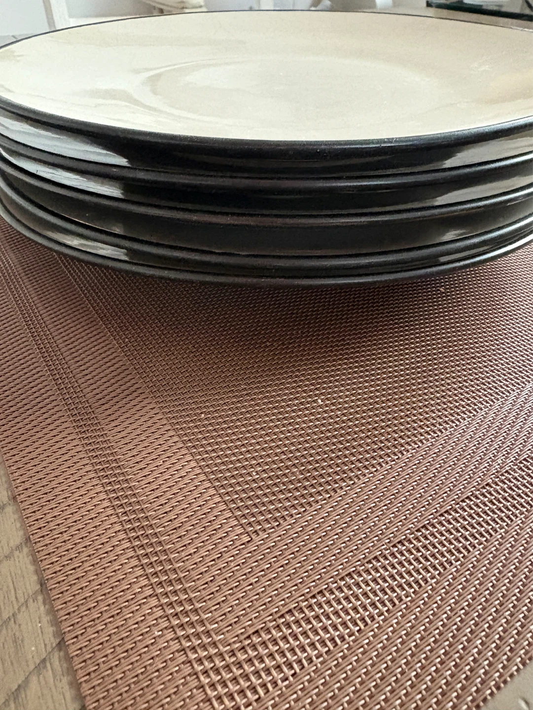 Set of 5 Dinner Plates - Beige with Black Rim - photo 2