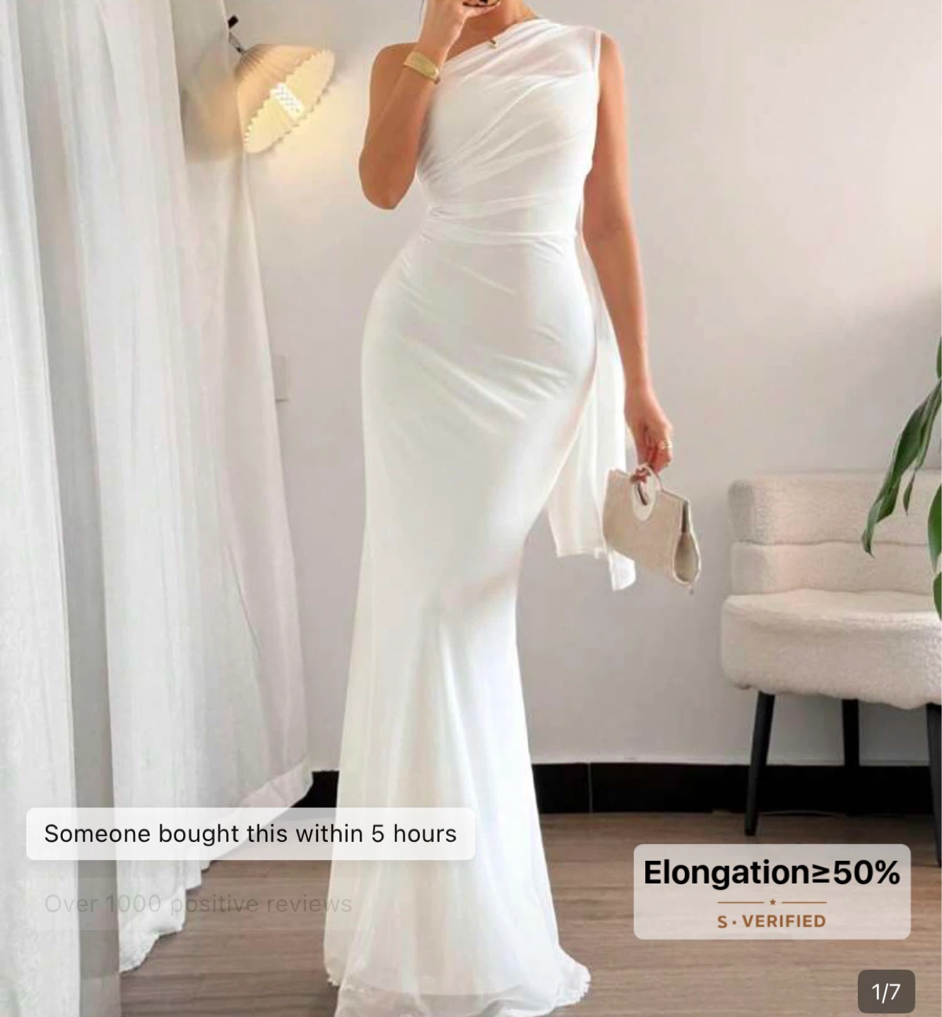 White One-Shoulder Ruched Maxi Dress