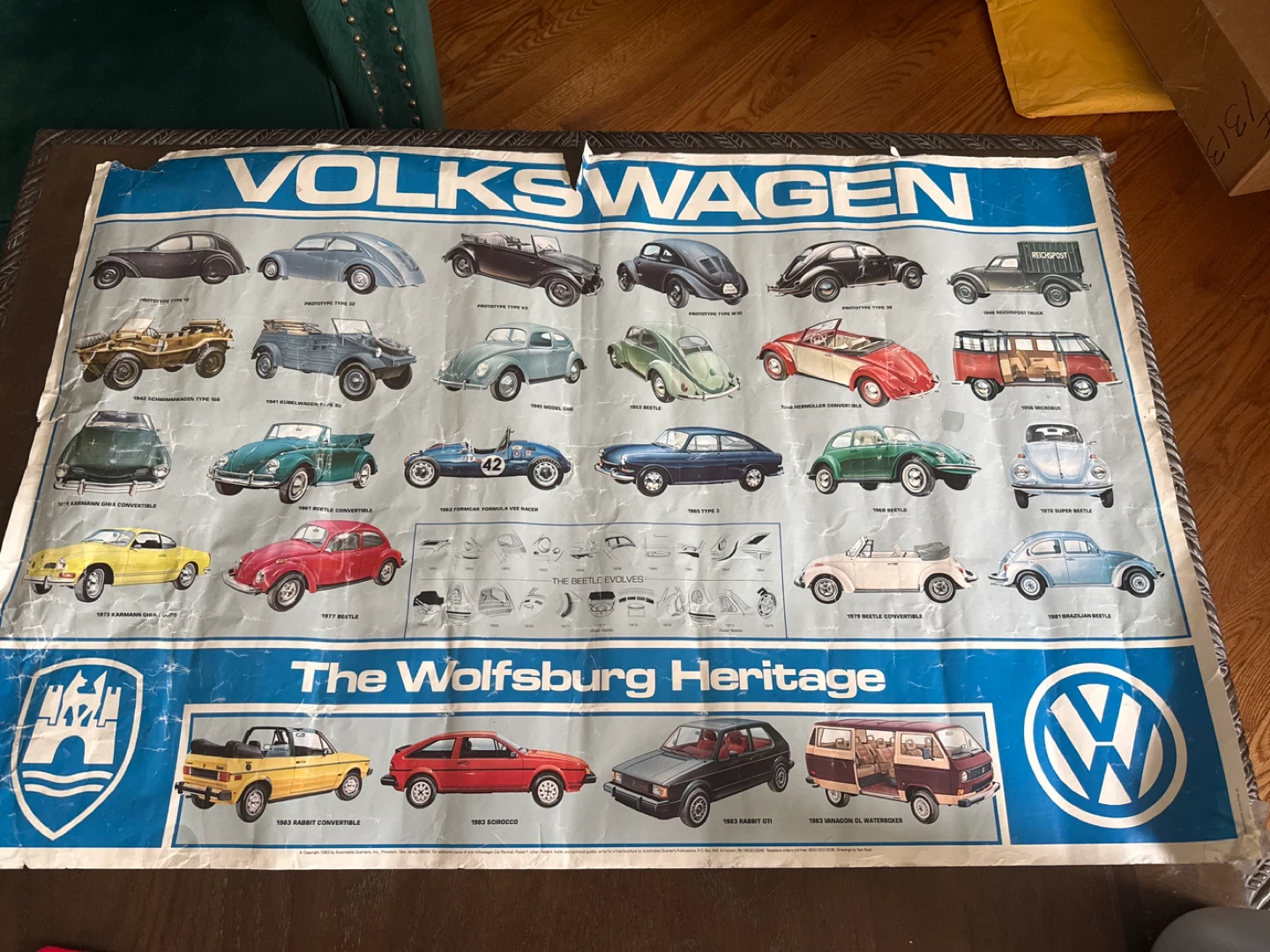 Vintage rescued Volkswagen poster. Great restoration project.
