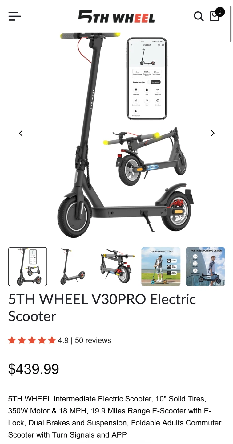5TH WHEEL V30PRO Electric Scooter - photo 2