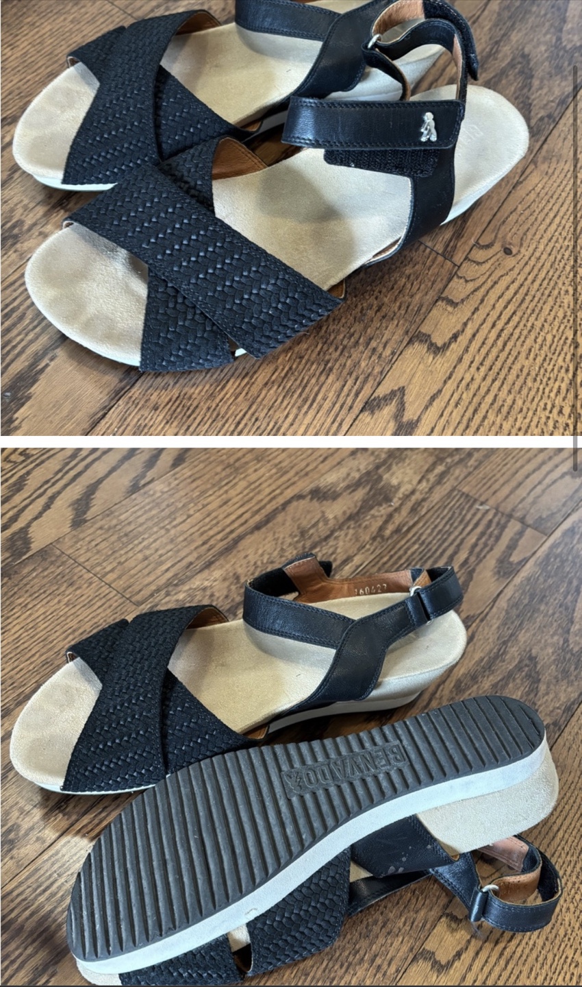 BENVADO Black Woven Strap Platform Sandals