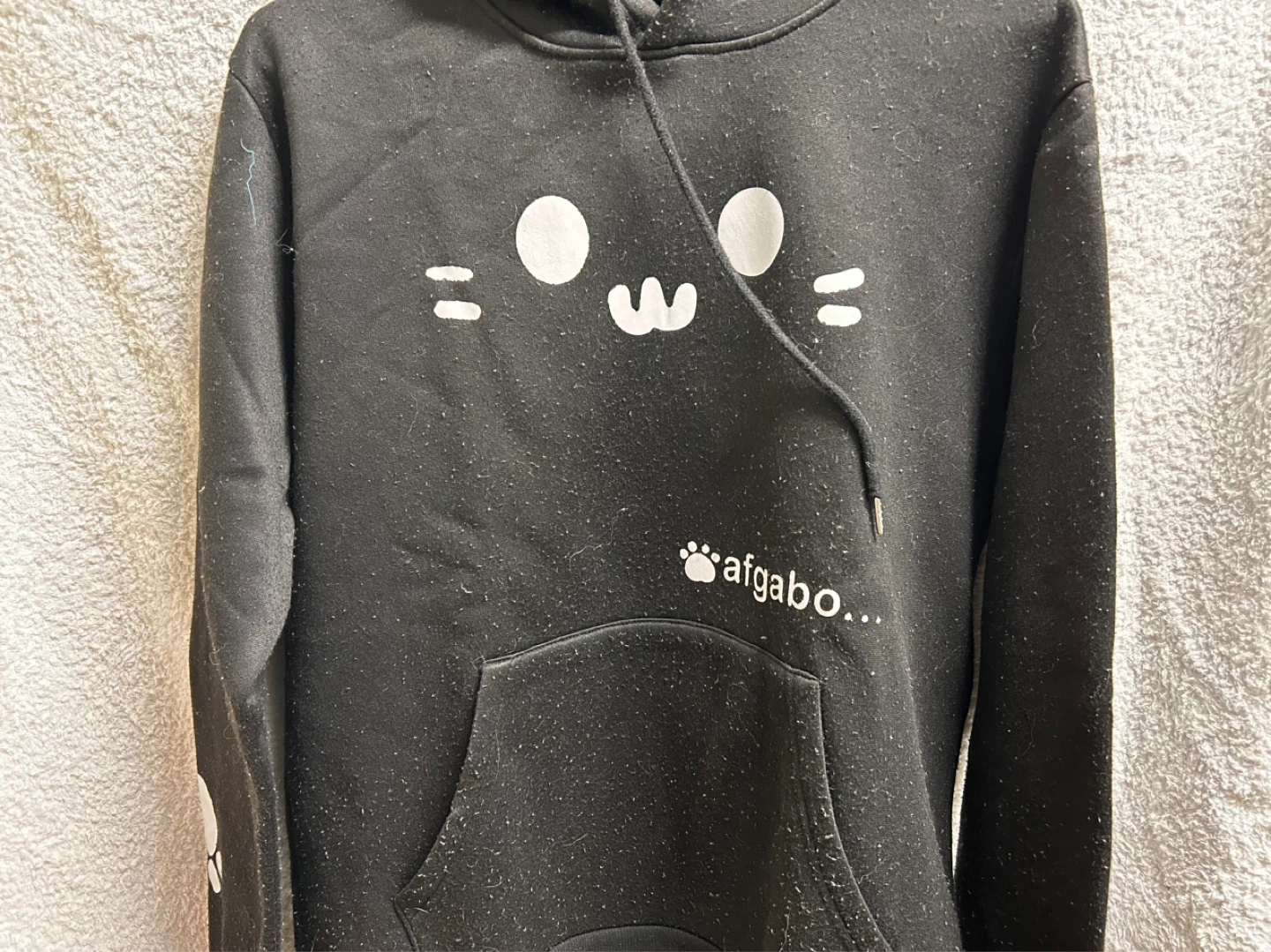 Black Hoodie with Cat Face Graphic - Small
