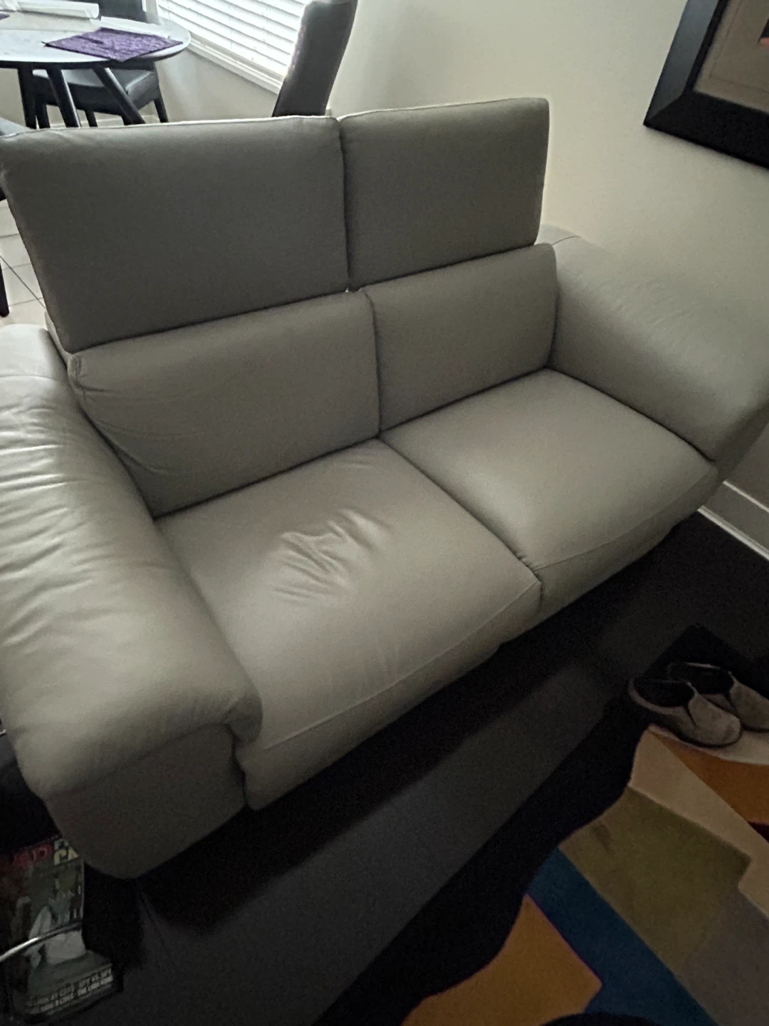Grey Leather Reclining Loveseat