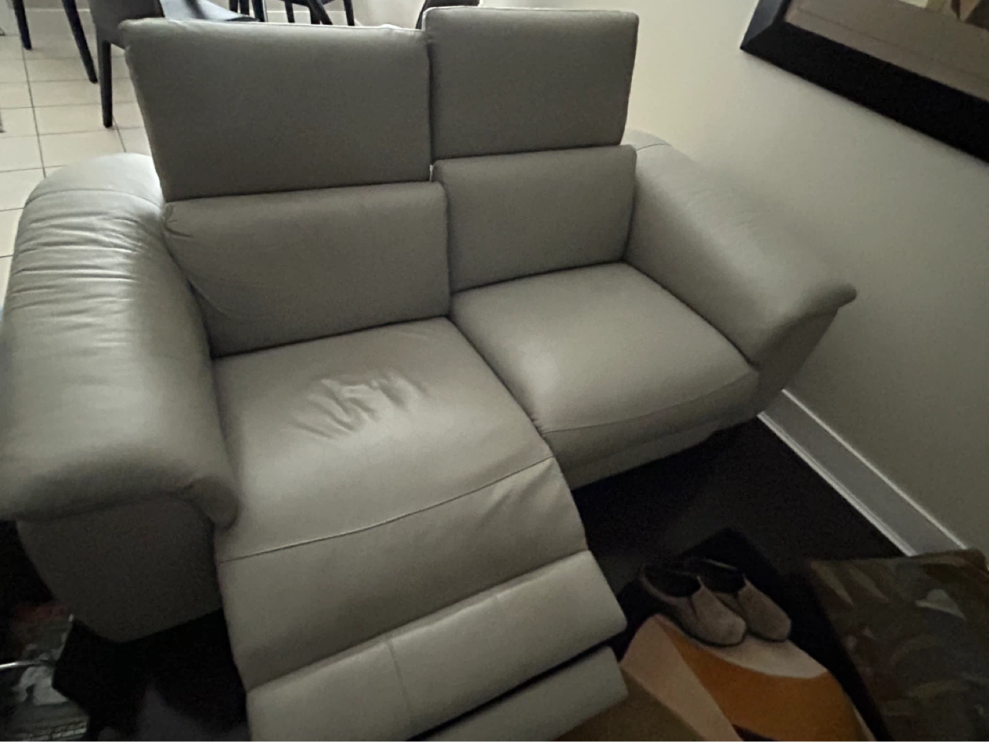 Grey Leather Reclining Loveseat - photo 2