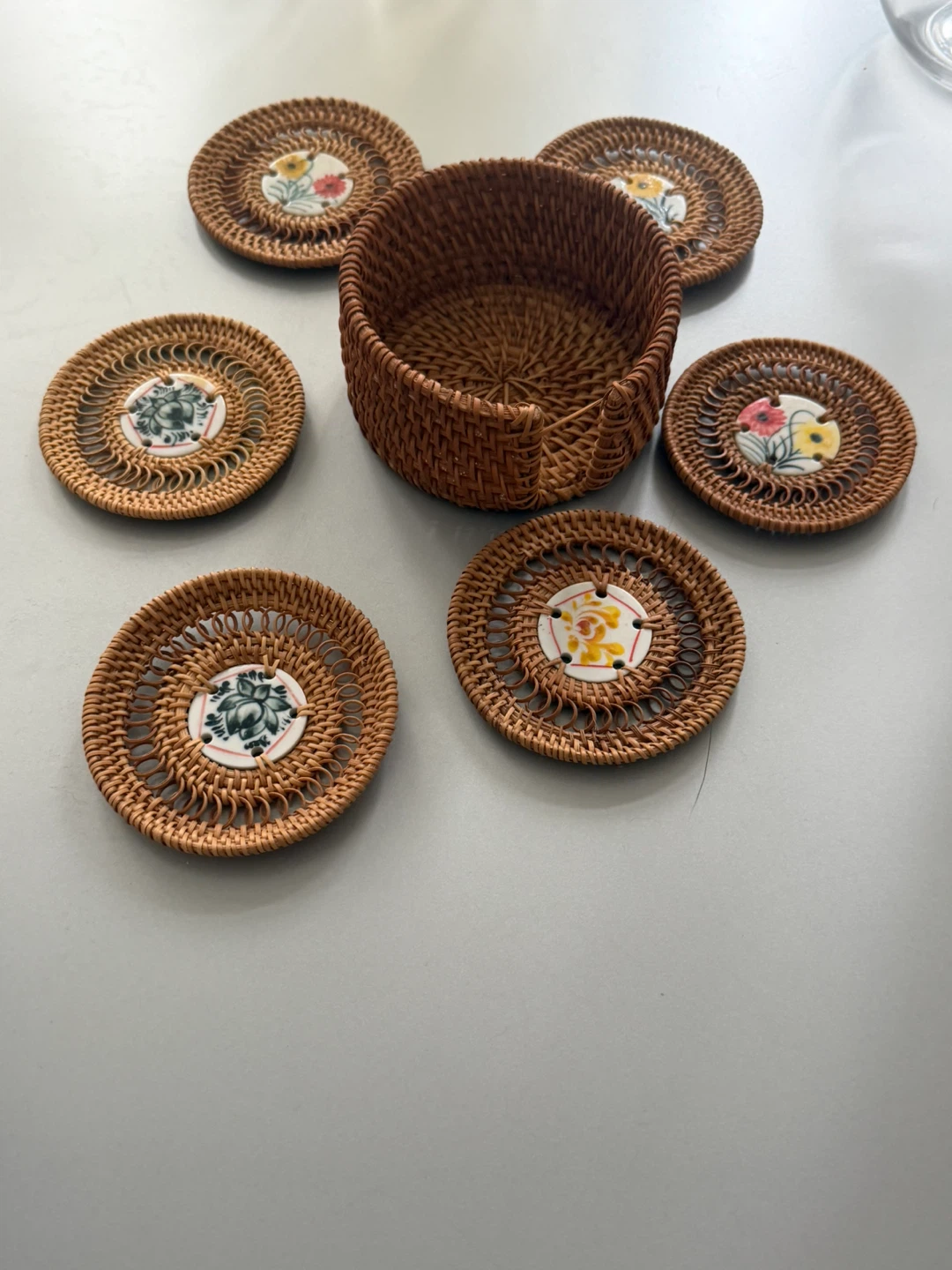 Woven Coaster Set with Holder