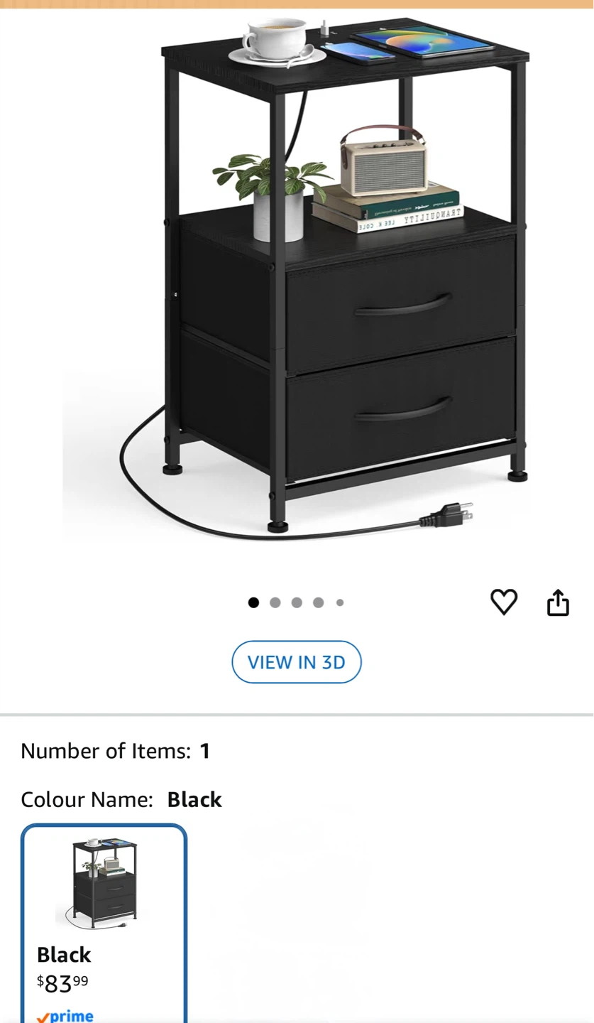 Nightstand with Drawers and Built-in Outlet - photo 3