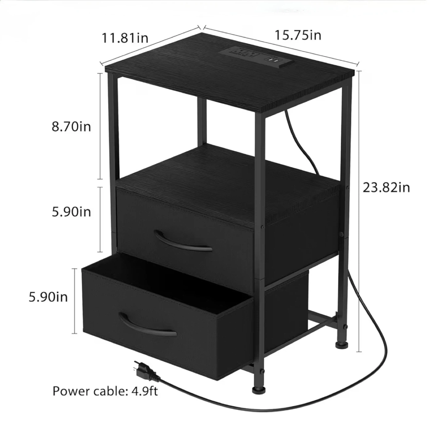 Nightstand with Drawers and Built-in Outlet - photo 4