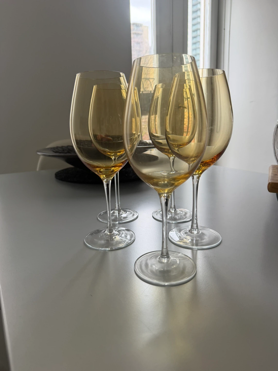 Set of 5 Pottery Barn Amber Wine Glasses - photo 3
