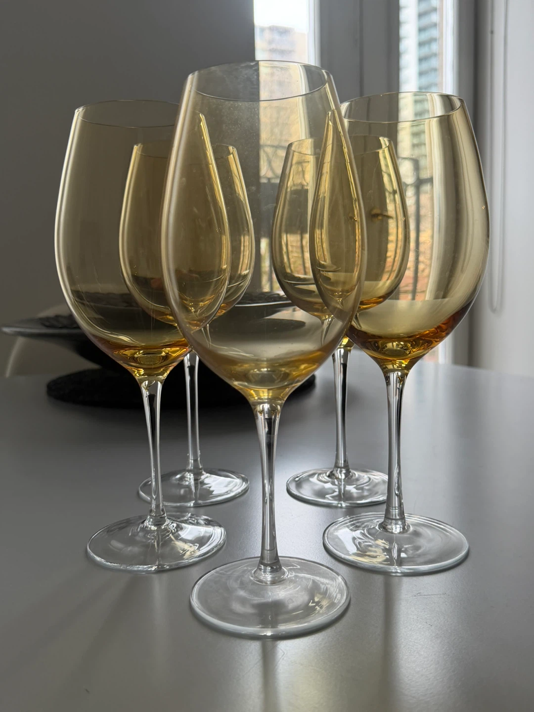 Set of 5 Pottery Barn Amber Wine Glasses