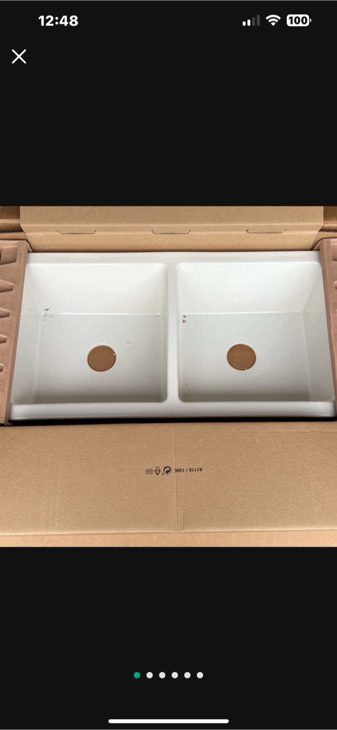IKEA HAVSEN Apron Front Double Bowl Sink White 37x19" - photo 2