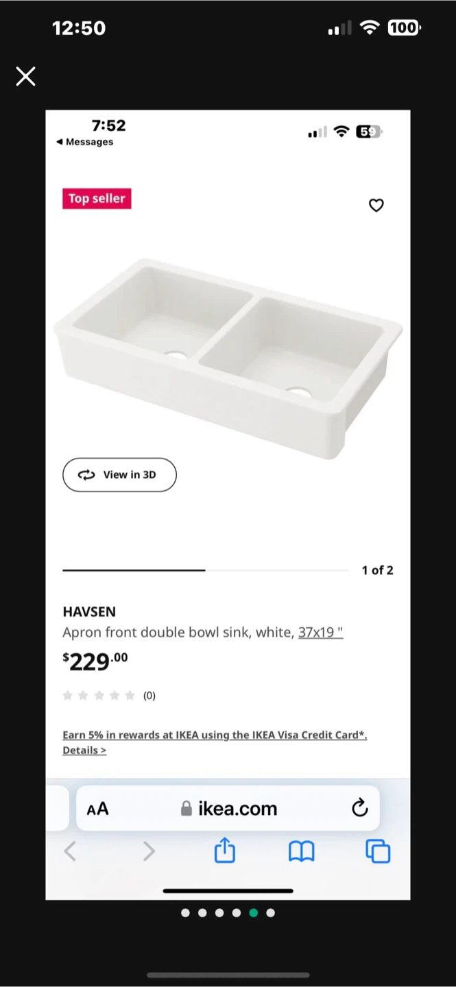 IKEA HAVSEN Apron Front Double Bowl Sink White 37x19"
