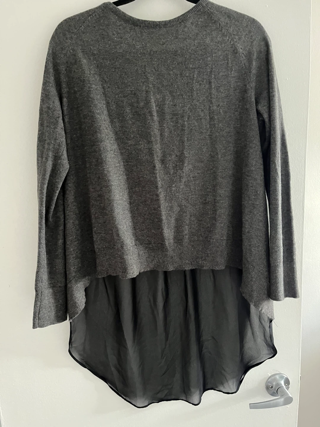 Women's Grey Knit Top with Chiffon Underside