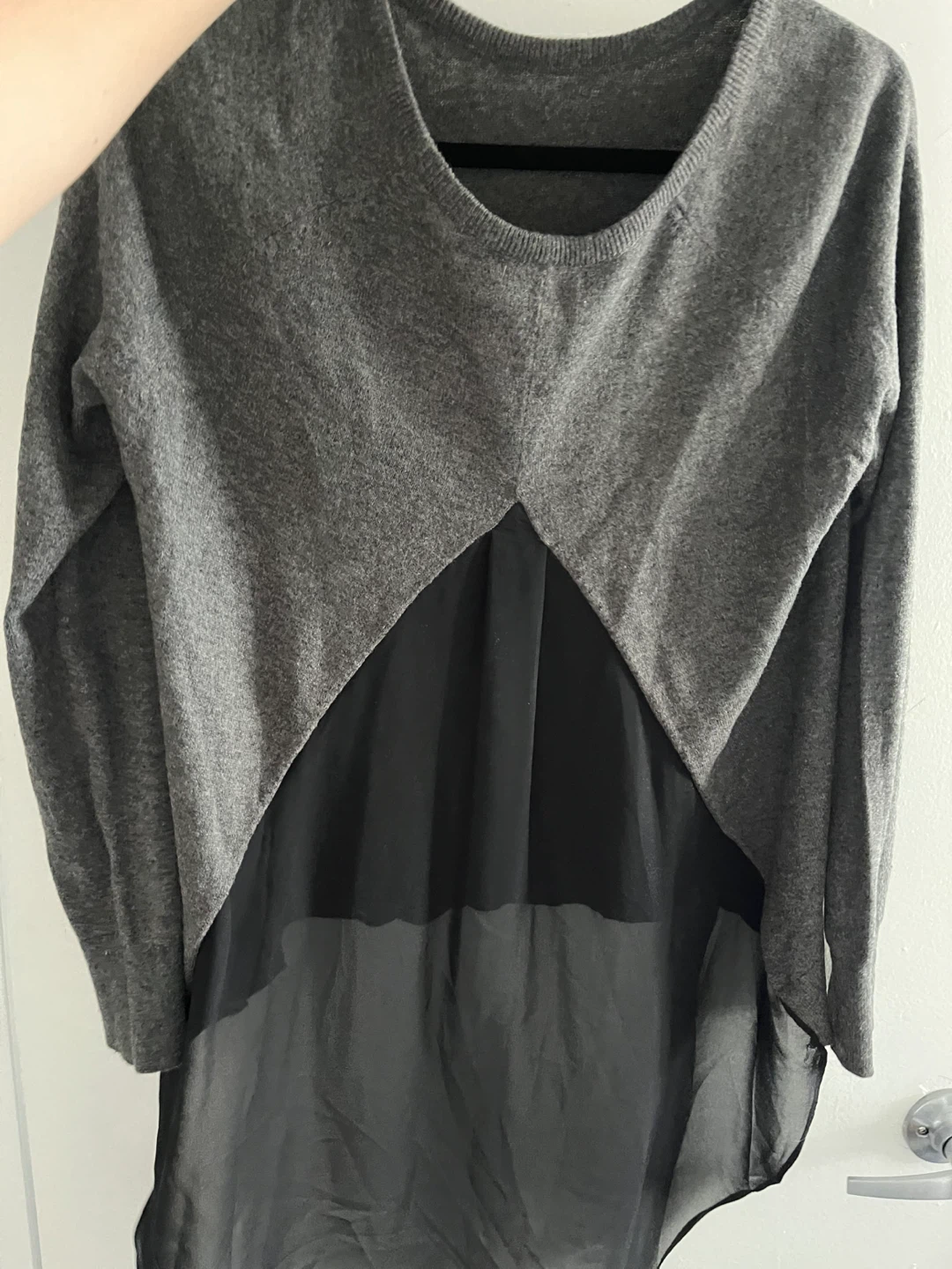 Women's Grey Knit Top with Chiffon Underside - photo 2