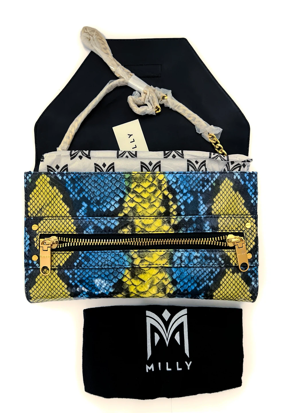 MILLY SNAKESKIN SHOULDER CLUTCH BAG NWT