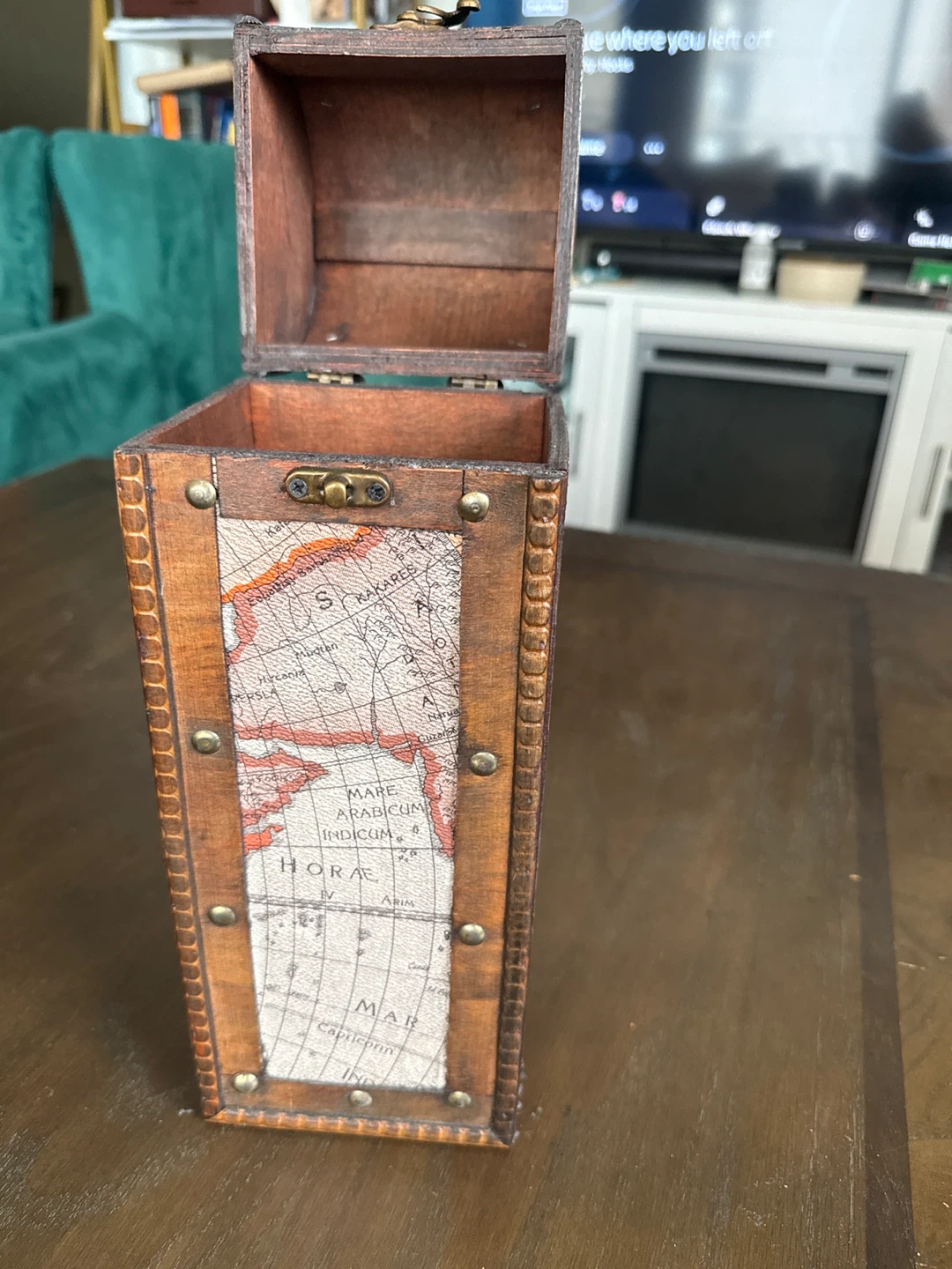 Decorative Wooden Treasure Chest Box with Map Design