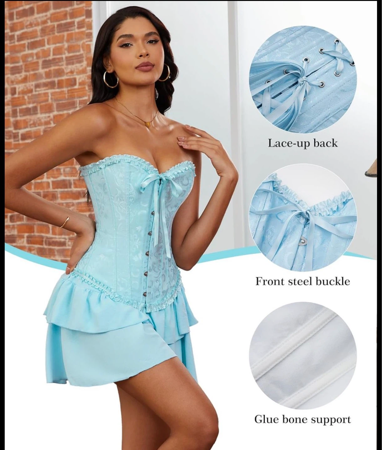 Light Blue Brocade Corset Size S - photo 4