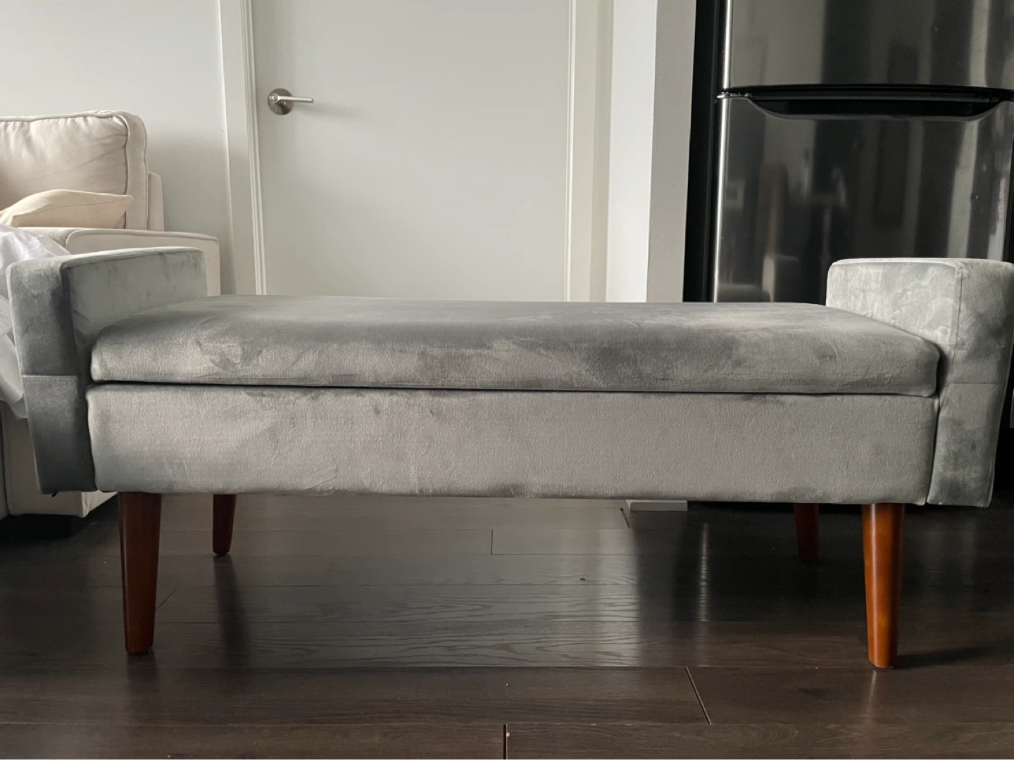 Grey Velvet  Storage Bench