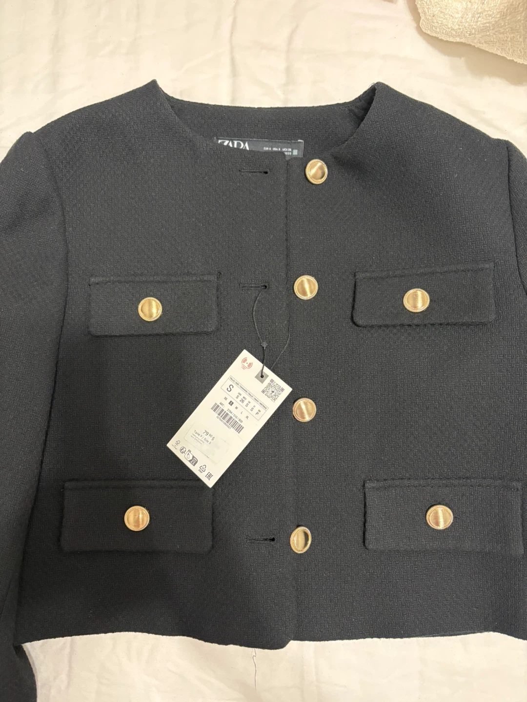 ZARA Black Jacket with Gold Buttons – Size S (New with Tags)