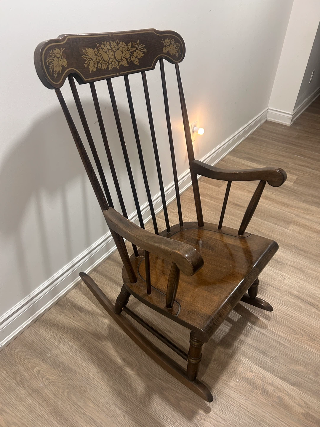 Vintage Style Wooden Rocking Chair with Floral Design