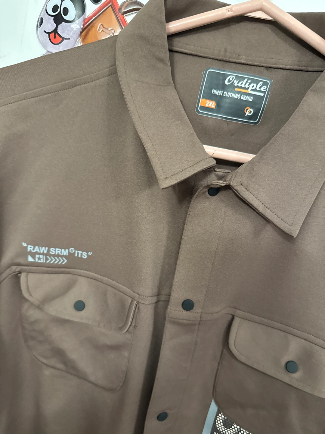 Ordiple Men's 2XL Brown Short Sleeve Button-Up Shirt - photo 3