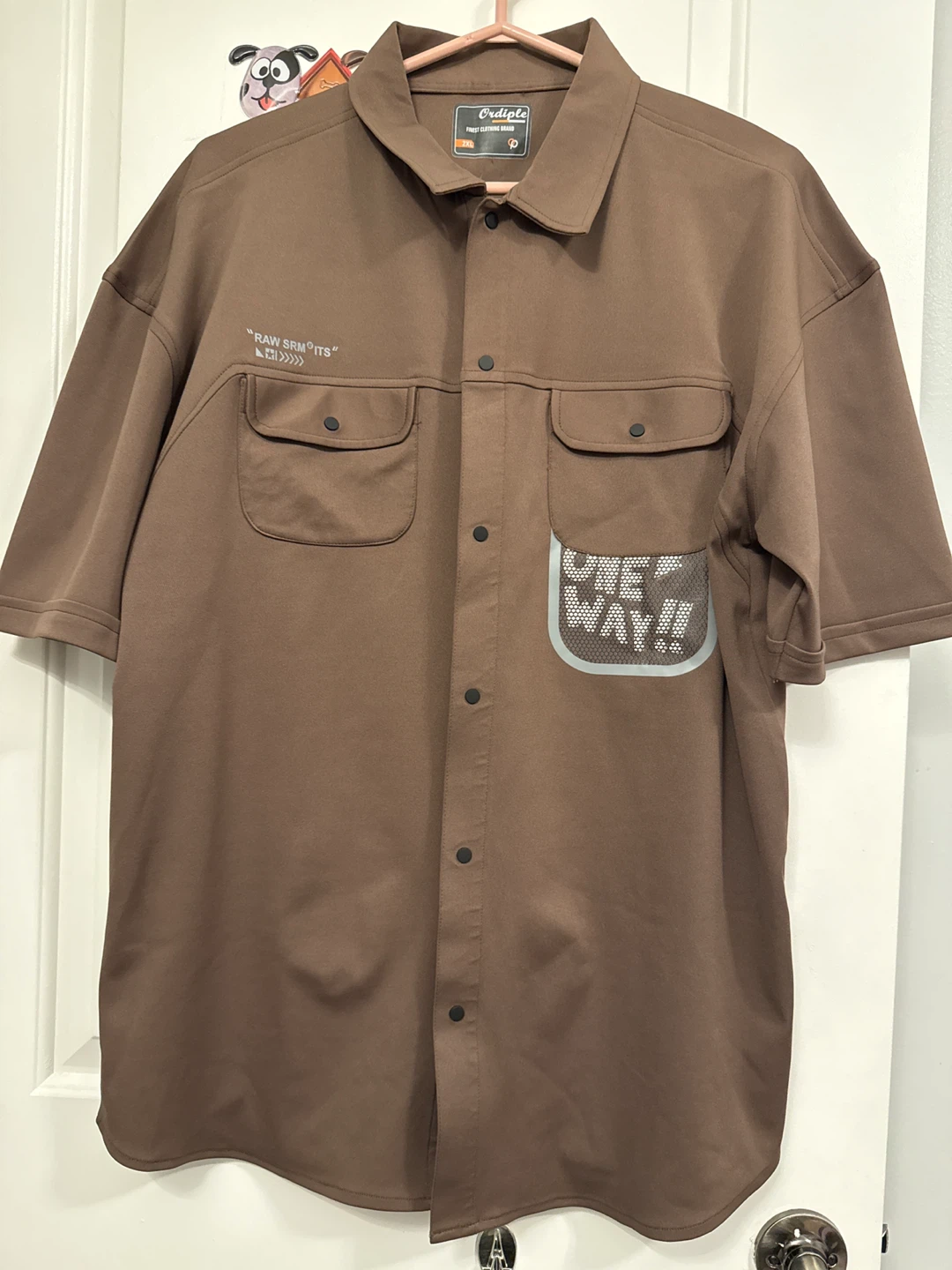 Ordiple Men's 2XL Brown Short Sleeve Button-Up Shirt